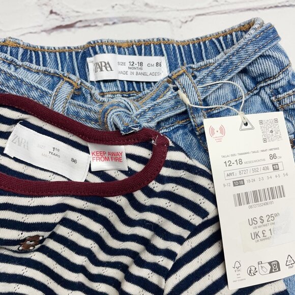 Zara 12-18 month Girls Pointelle Knit Long Sleeve Top + NWT Retro Jeans Bundle - Picture 8 of 10